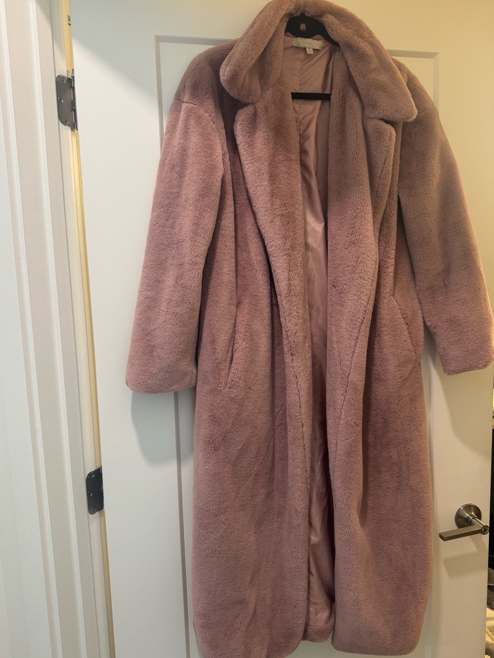 Dance & Marvel Plush Long Faux Fur Coat in Dusty Rose